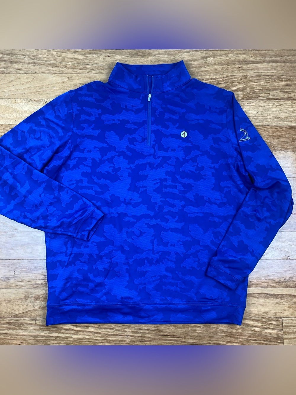 Peter Millar Men's Perth Performance Quarter-Zip, Blue Camo, Pinehurst No 4 Golf